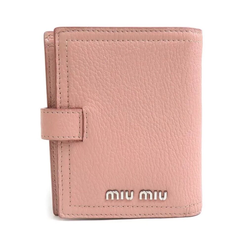 Auth MIUMIU Bifold Wallet Pink Leather/Silvertone - 55873k